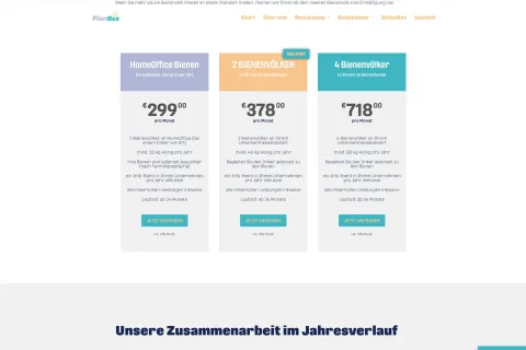 Screenshot der Website, hier: Pakete
