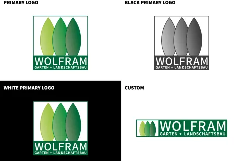Wortmarke und Zeichen von GaLaBau Wolfram, einfarbig und in Farbe