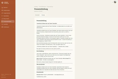 Pressemitteilung als Download kann online editiert werden