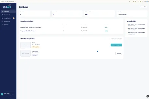 Screenshot des Kundenportals, hier: Übersicht Bienenstände