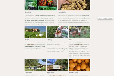 Screenshot der Seite mit Modulen und Abholstellen